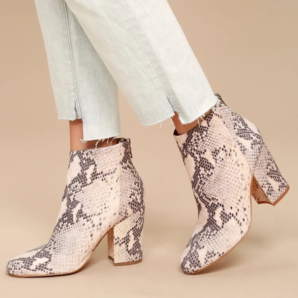 Steve Madden Star Natural Leather Snake Print Ankle Booties